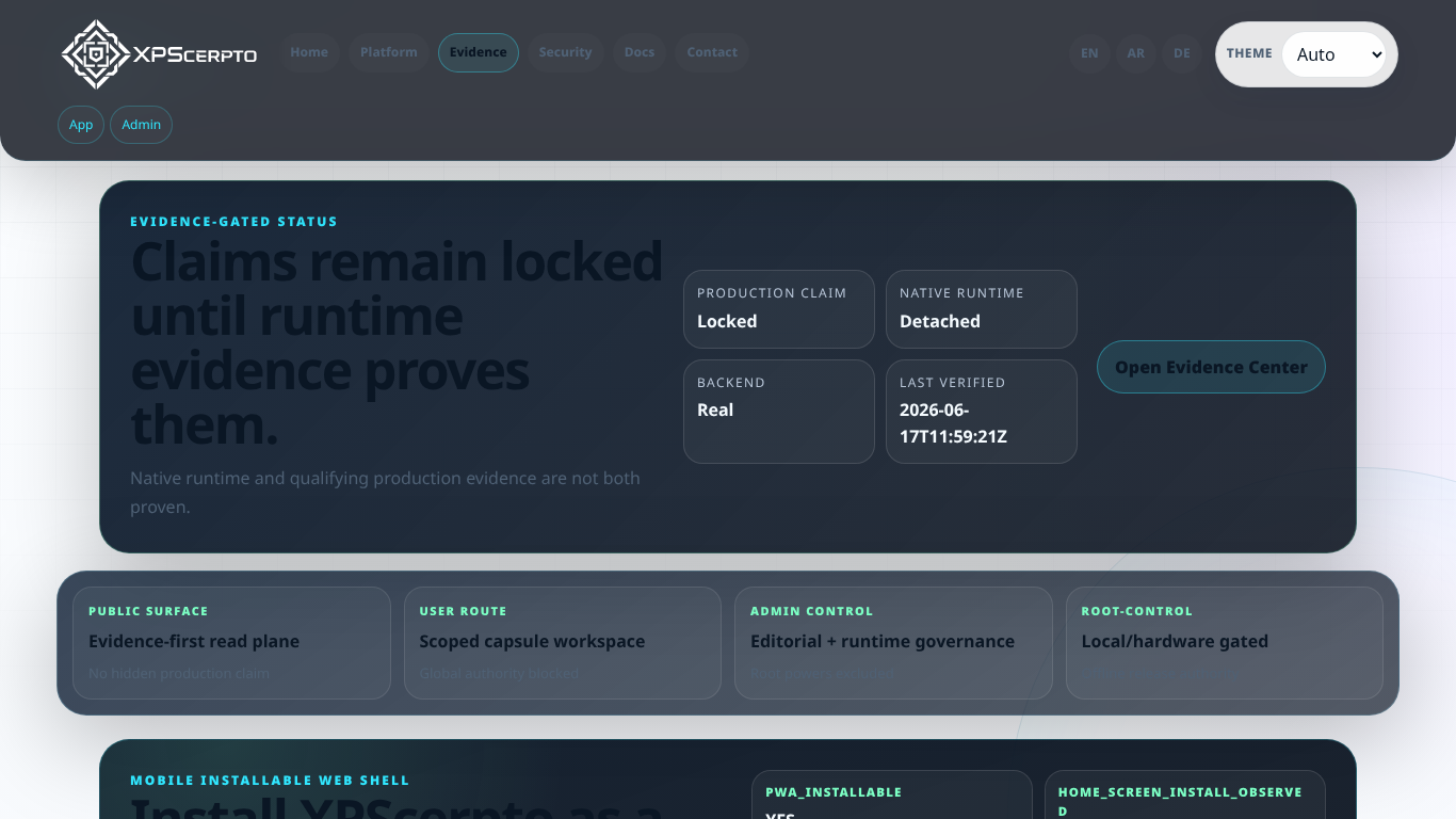 Evidence Center local browser screenshot